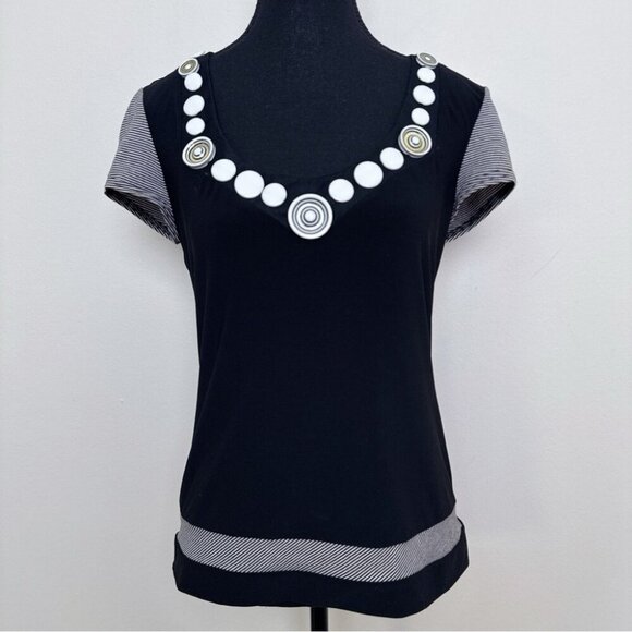 Joseph Ribkoff Tops - Joseph Ribkoff Womens 8 Button Neck Short Sleeve Stretch Tshirt In Black Color